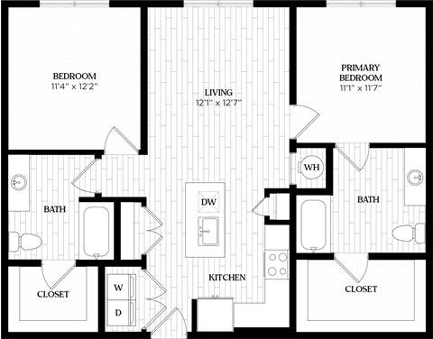 Floor plan for 2 beds, 2 baths, 1058 sqft